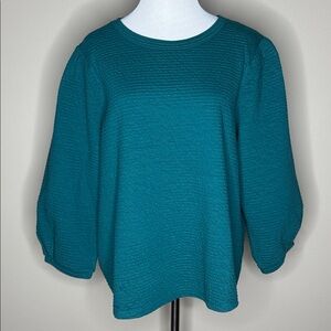 Chico’s womens 3/4 sleeve teal green poplin blouse size XL.